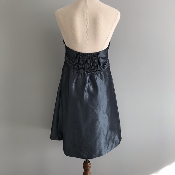 PILGRIM Strapless Metallic Mini Dress Cocktail Party Blue/Grey Bow - Picture 7 of 13